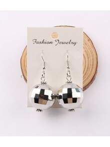 1 Pair Retro Simple Disco Mirror Ladies Earrings Dating Gift - Silver - View 6