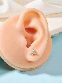 1pc Gold Plated Earring, 20g, Multi-Element Design With Heart, Butterfly, Flower, Star, Cross Shapes, Inlaid Zirconia, Valentine's Day Gift - Gold - View 25