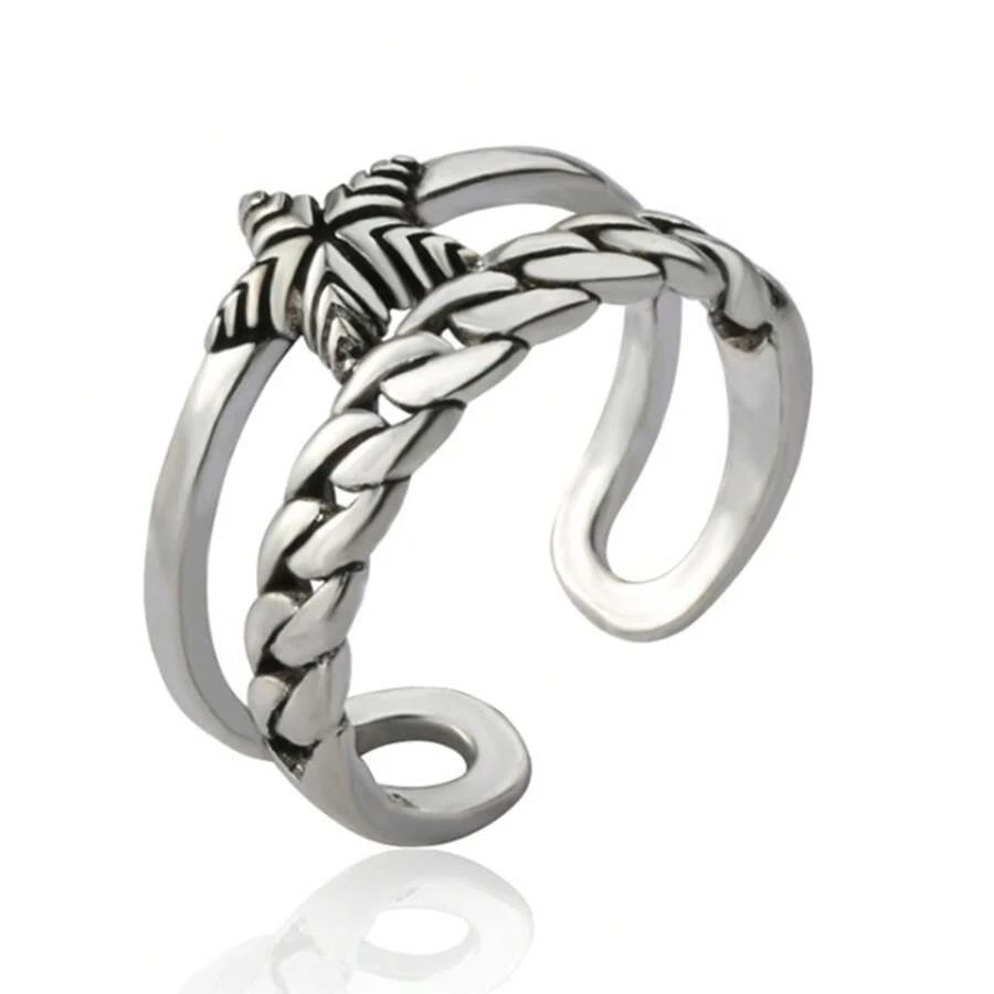 Anillo unisex de estrella de cinco puntas trenzada de doble capa retro japonesa y coreana - Banco tailandés - Ver 1