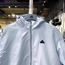 Adidas 女士保暖连帽夹克，防风户外运动休闲外套 - 藍色 - 查看 10
