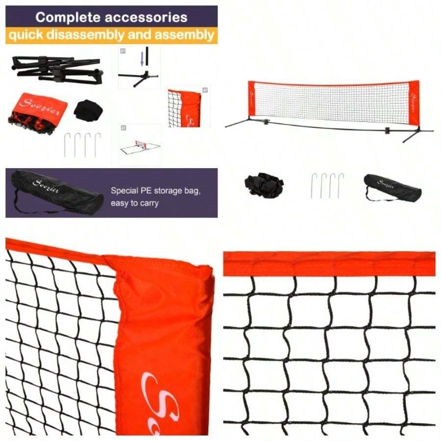 Soozier 10ft Portable Soccer Tennis/Pickleball/Badminton/ Tennis Net/ Sideline Training With Included Storage Bag, Red - BlackRed + Iron - View 1