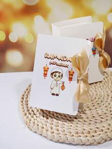 5pcs Ramadan Mubarak Illustrated Gift Box With Ribbon Bow, Festive Paper Packaging With Lantern Artwork, Decorative Ramadan Celebration Box Suitable For Small Gifts, Jewelry, Accessories, Party Favors, Elegant Holiday Wrapping For Ramadan Gatherings, Premium Cardboard Treat Box For Festive Presentation, Stylish Islamic Holiday Gift Packaging - 12.7 X 9.5 X 8 cm - View 6