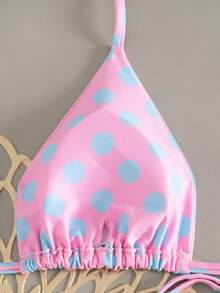 波点可爱系带露背比基尼套装，度假沙滩装 - 彩色 - 查看 5