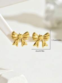 1 Pair Fashionable Stainless Steel Bow Earrings, Daily Accessories For Women - Multicolor - View 2