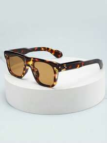 1副男女通用复古方形大框个性化简约时尚眼镜，适合驾驶、旅行、休闲、日常佩戴 - 彩色 - 查看 2