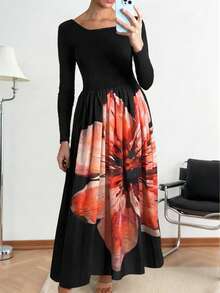 Women's Floral Patchwork Print Bohemian Casual Beach Holiday Dress
