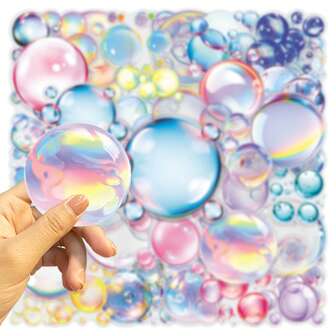 50 piezas Paquete de pegatinas de burbujas de sueño de dibujos animados variados, impermeables, transparentes de PET para decorar cuadernos, guitarras, papelería