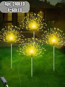 1個/2個/4個 太陽能戶外煙火燈，防水 8 種照明模式，60-720LED DIY 景觀燈，適用於露營、野餐、派對、花園、院子、露台、小徑、草坪和聖誕節裝飾 - 黑色 - 查看 17