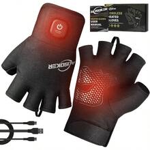 - Guantes calefactados de invierno para hombres y mujeres, guantes elctricos sin dedos con de carga dual para escribir conduccin - M + negro - - Ver 2