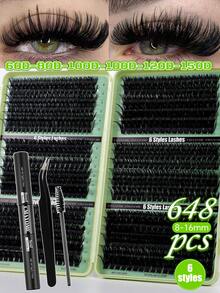 720pcs Super Dense DIY False Eyelashes Set, 8-16mm, 10D-150D Curl, Natural Look, Thick & Fluffy, Suitable For Daily Use And Beginners, Mixed Styles, Freely Combinable