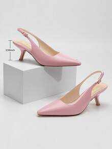 Athlefit Low Kitten Heel Pumps Pointed Toe Slingback Dress Shoes Women Wedding Office Work Closed Toe - 粉色 - 查看 2