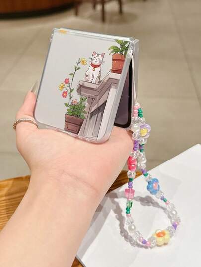 1 Stück Mode matter PC Material süßer Topfpflanze Katze Element Klapphandy Hülle, passend mit gleichfarbigem Armband, kann schützen und Herunterfallen verhindern: Galaxy Z Flip 3/Z Flip 4/Z Flip 5/Z Flip 6/Z, OPPO Find N3 Flip, Razr 50 Ultra, Razr 60 Ultra, Razr 60, Razr 50, MIX Flip, Galaxy Z Flip7 FE
