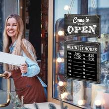 Business Hours Sign Store Hours Sign Hanging Open And Closed Signal Double Sided Wooden Business Hangable Decorative Welcome Boards With Time Digital Stickers And Hook Store Shop Black Board - Bảng đen - Xem 3