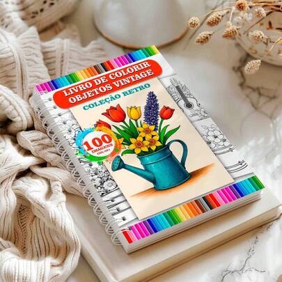 Livro de colorir adulto antiestresse objetos vintage | coleção retrô | ilustrações fáceis criativas COL-081