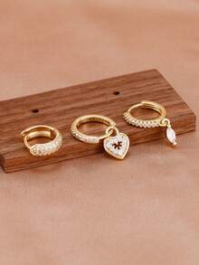 3PCS Fashion Zirconia Hollow Heart Earrings Set For Women 18K Gold Plated Piercing Earring Jewelry - 3 Pcs for One Ear - View 2