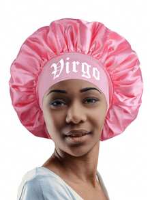 1pc Satin Sleep Cap, 12 Zodiac Patterns, Customizable, Wide Elastic Design, Suitable For Sleeping Wear - Coral Pink - View 14