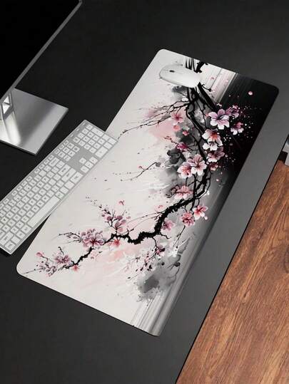 1pc Cute Sakura Floral Anime Landscape Rubber Mouse Pad, Universal Keyboard & Mouse Mat, Suitable For Computer, Desk, Floor, Gift For Boyfriend/Girlfriend, Gaming Mouse Pad