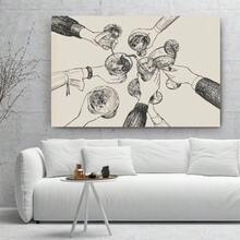 Raise A Glass In Celebration, Cocktail Party, Retro Line Art Style Canvas Wall Art, 1Pc 2D Flat Printing, For Living Room Bedroom Bathroom Office Hotel Wall Decor Framed Wall Poster Art Prints - 彩色 - 查看 4