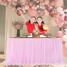 Tulle Table Skirt For Birthday Parties, Halloween, Dessert Tables, And Tulle Pleated Table Skirts - Pink - View 5