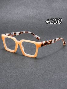 男士时尚老花镜，新款经典复古方形镜框，个性化拼接设计，休闲百搭，舒适护眼，适合日常佩戴、电脑使用、阅读，100-400度可选 - 透明 - 查看 35