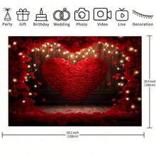 1pc,Red Rose Photography Backdrop, Floral Wall Valentine's Day Background,Wedding Bridal Mother's Day Party Decorations, Bridal Shower Photo Booths - Multicolor - View 2
