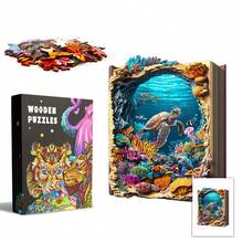 1件裝 Sunset In A Book/Deep Blue 木製不對稱拼圖，動物造型2D拼圖玩具，適合兒童與成人，益智遊戲，派對、假日、聖誕與生日禮物，獨特魔幻桌面裝飾創意木製拼圖禮品 - 彩色 - 查看 4