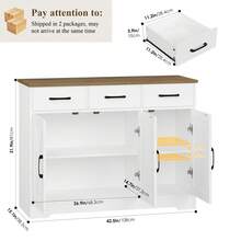 Sideboard, Kitchen Cabinet With 3 Drawers And 3 Doors For Kitchen, Buffet Cabinet With Worktop, For Dining Room, Living Room, Wood - 彩色 - 查看 4