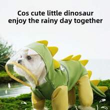 大、中、小型金毛寻回犬3D恐龙图案带尾巴雨衣，全腿宠物狗雨衣
