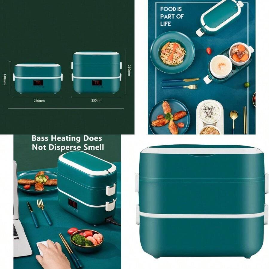 PZW Lunch Heater 6 in 1 Electric Lunch Box Insulated Food Heater with White Porcelain Liner Large-Capacity Self Heating Box for On-The-Go Travel White Mechanical2537 - como en la foto - Ver 1