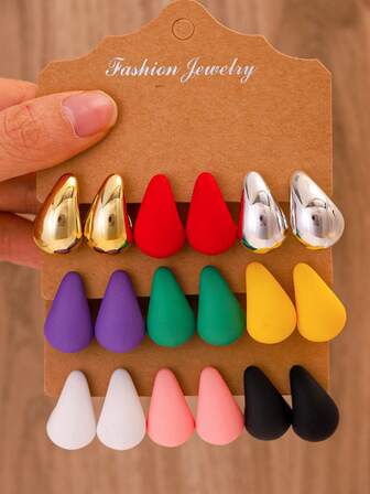 Set de 6 a 18 piezas de aretes con forma de gota de agua hechos de material CCB de color dopamina, ligeros y adecuados para uso diario, oficina y atuendos de fiesta de mujeres