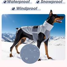 1 pieza Chaqueta de invierno ligera para perros, abrigo impermeable para perros adecuado para perros medianos/grandes, ropa de nieve para mascotas con cuello plegable, rayas reflectantes, orificio para correa y gancho y bucle ajustable - Gris - Ver 7