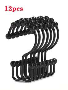 Set Of 12 Iron Shower Curtain Hooks, Easy Installation & Removal, Luxurious Elegant Double Hook With Sliding Roller Balls For Bathroom, Shower Curtains, Shower Curtain Track, Modern Bathroom Decor, Durable Metal Hooks, Bathroom Hooks, Bathroom Accessories, Valentine's Day, Valentine's Day Decor, Shower Curtain, Curtain Rod, Ramadan Items - Multicolor - View 14