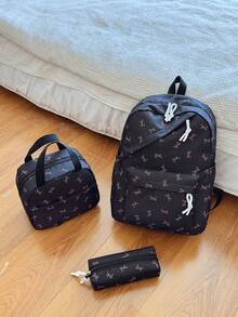 Fashionable Versatile Women's Handbag With Small Floral Print, Double Backpack Combination, School Backpack For Students - Blue - View 7