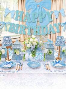 蓝色蝴蝶结生日派对装饰，蝴蝶结生日横幅，蝴蝶结派对悬挂装饰套装，女士蝴蝶结生日装饰，蝴蝶结派对装饰，新娘送礼会用品 - 藍色 - 查看 7