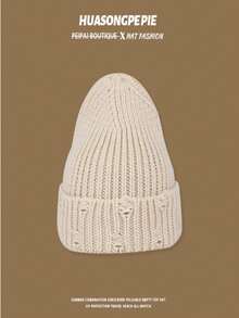 1pc Unisex Solid Color Distressed Knit Beanie, Versatile Warm Pointed Ski Cap For Autumn/Winter