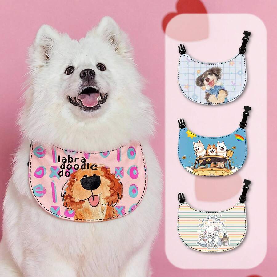 1pc Cute Cartoon Dog Drool Bib, Adjustable For Medium To Large Dogs, Samoyed, Cats, Pet Drool Bib - Multicolor - View 1