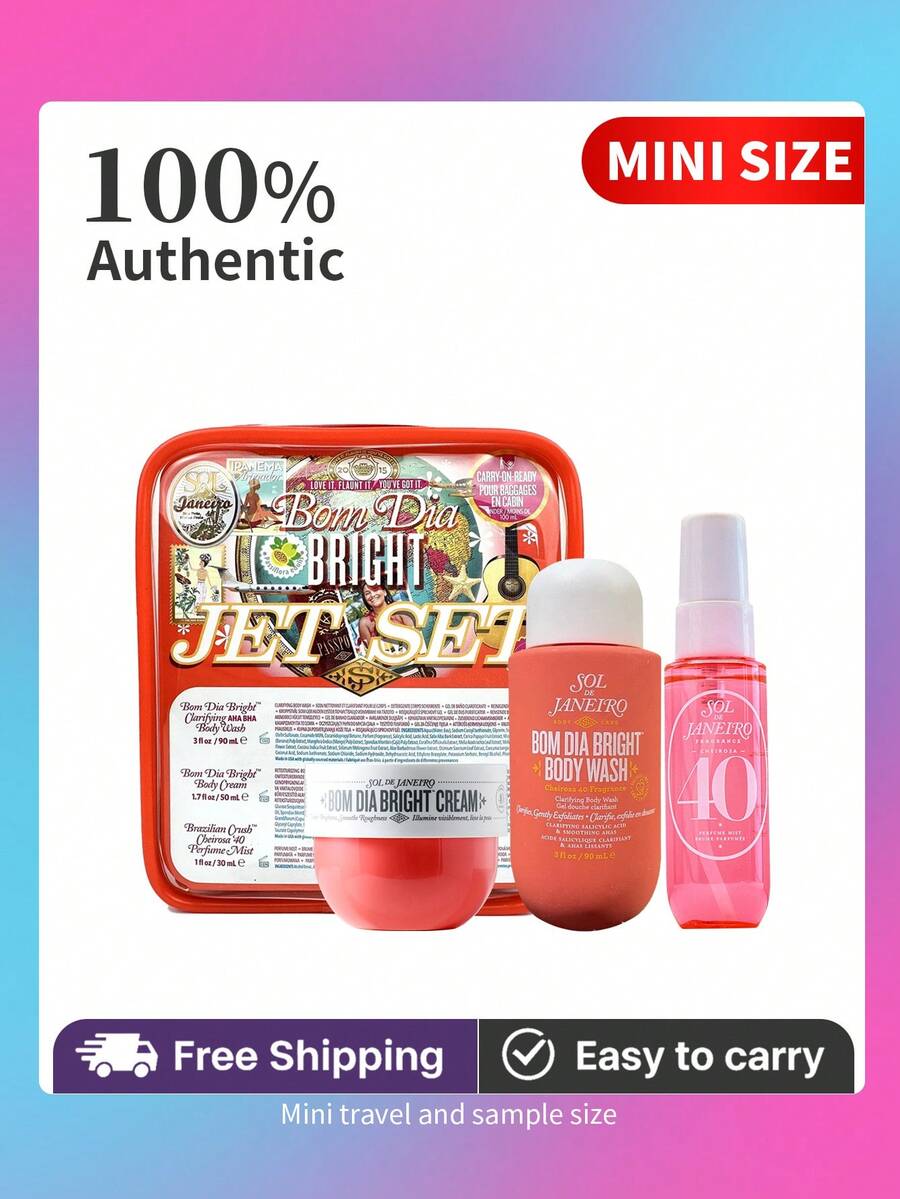 Sol Jet Set | Travel Shower Kit-Sol De Janeiro #40 Bom Dia Bright Cream Body Wash Perfume Mist Jet Set -Travel-Ready - 40 Dưa hấu đỏ - Xem 1