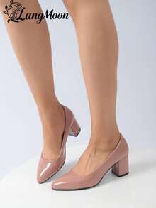 LangMoon 2026 New Arrival Sparkling Sequin Thick Heel High Heels - Comfortable Versatile Sexy Design, Shiny Sequin Inspired Sexy European Style, Suitable For Parties, Gatherings, Nights Out, And Casual Chic Outfits, Premium Quality Soft Insole Non-Constrictive, Women's High Heels, Ideal For Wedding Season And Various Holidays - Pink - Glossy - View 9