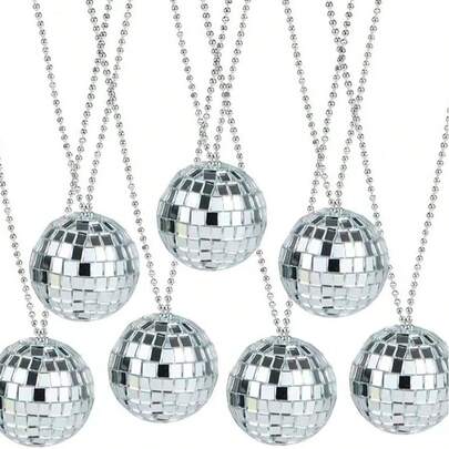 10 piezas Conjunto de fiesta disco, Collar con mini bola de espejo disco, plateado - Perfecto para accesorios de danza y disfraces, Collar de fiesta de cumpleaños, Recuerdos de fiesta, Regalo de boda, Accesorios de despedida de soltera