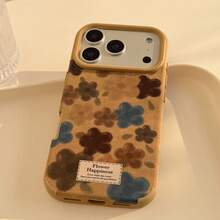 GUCADI 1件装卡其色绒面革花卉复古简约手机壳，兼容苹果16/15/14/13/12/11系列，秋冬款 - 卡其色 - 查看 9