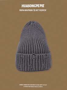 1pc Unisex Solid Color Distressed Knit Beanie, Versatile Warm Pointed Ski Cap For Autumn/Winter