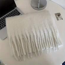 1PC Women's Casual Autumn/Winter Solid Color Versatile College Style Elegant Coarse Beard Thick Warm Scarf, Suitable For Cold Proof Shopping And Dressing In Autumn/Winter Season - Cold Brown - View 10