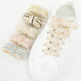 1 par de cordones tejidos con ribete metálico, ancho de 1,5 cm, accesorio casual versátil