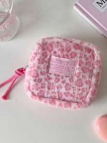Leopard Print Fluffy Plush Mini Storage Pouch, Portable Zipper Sanitary Napkin Cosmetic Lipstick Organizer Bag, Makeup Coin Purse For Daily Travel Use - Multicolor - View 9