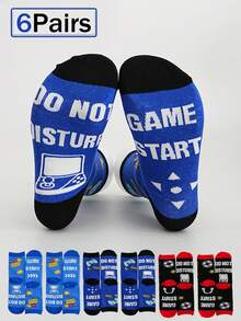 3/6 Pairs New "Do Not Disturb Game Start" Casual Sports Creative Socks With Text Print On Sole, Mid-Calf Length - Multicolor - View 13