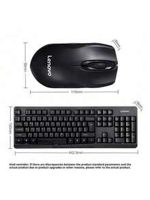 Lenovo 2.4GHz Wireless Keyboard And Mouse Combo: Portable, Matte Finish, Multi-Level Sleep Mode, High-Precision Optical Tracking Engine, Suitable For Laptops, Desktops, All-In-Ones And Office Use. - Black - View 2
