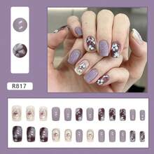 4 Boxes 96Pcs Short Squoval Press On Nails 24PCS Lavender Mirror Orchid French Press On Nails, European Square Oval False Nails, Skin-Brightening & Gentle Romantic Fake Nails For Women & Girls, Ready-To-Wear For Wedding, Date, Spring Summer Party.Nails Kit,Stiletto Press On Nails,Christmas Nails Press On,Nail Set,Nail Art,Valentines. - 紫色368 - 查看 2