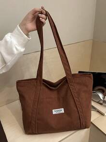 Women's Fashionable And Casual Tote Bag, Large Capacity Corduroy Handbag, Lightweight And Durable Outdoor Handbag, Spacious And Versatile, Zipper Closure, Polyester Lining, Suitable For Autumn And Winter Travel, Shopping And School, Perfect For Daily Commuting, Foldable, Solid Color And Simple Design, Suitable For Women's Work And Casual Occasions. - Multicolor - View 5