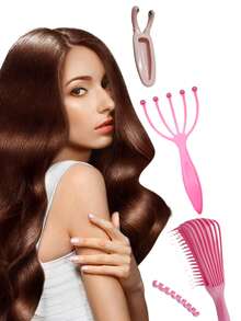 3pcs 1Pink Massage Pork Rib Comb 1Nose Massager 1Pink Massage Claws Detangling Hair Brush Massage Wet Hair Comb Home Men's And Women's Air Cushion Comb Creative Octopus Multifunctional Styling Fluffy Anti-Static Pork Rib Wet Dual-Use Hair Comb High Nose Bridge Rolling Massager, Beautiful Nose Massage - Multicolor - View 8