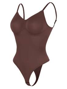 Women's Low Back Shapewear Backless Tops Thong Bodysuit Tummy Control Body Shaper - Brown - View 3
